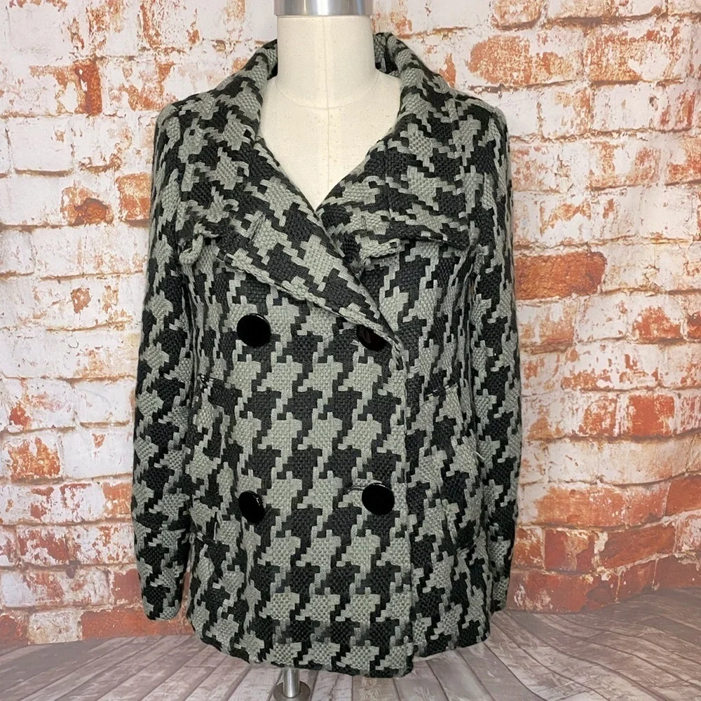 Wet Seal Black & Gray Houndstooth double breasted peacoat jacket medium/small